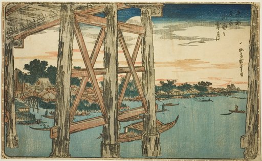 Twilight Moon at the Ryogoku Bridge (Ryogoku no yoizuki), from the series "Famous Views of the Eastern Capital (Toto Meisho)"