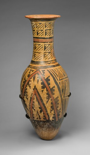 Urn Painted with a Geometric Textile-like Pattern