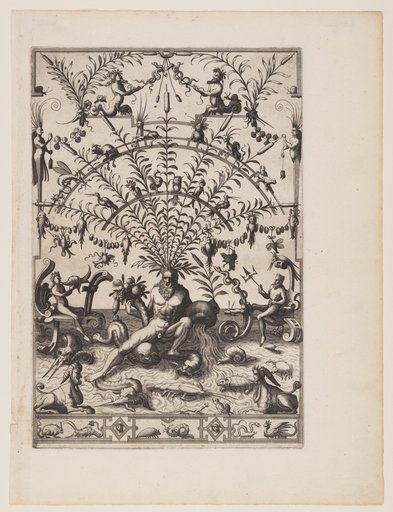 River God with Cornucopia and Stone Jar, from Veelderleij niewe inventien...