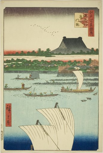Teppozu and Tsukiji Honganji Temple (Teppozu Tsukiji Monzeki), from the series "Supplement to the One Hundred Famous Views of Edo (Edo hyakkei yokyo)"