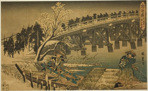 Act 11, Part 1: The Approach to the Night Attack (Juichidanme ichi, yochi oshiyose), from the series "The Revenge of the Loyal Retainers (Chushingura)"
