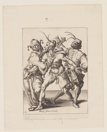 Three Dancing Mummers including a Jester, from The Masquerades