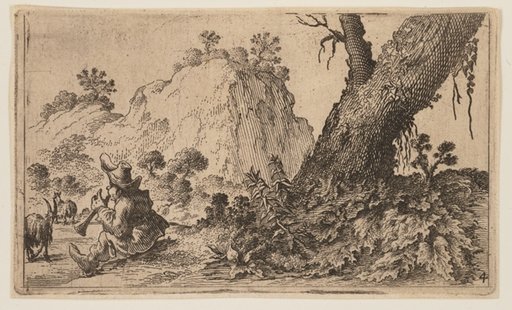 Shepherd Playing a Recorder to a Flock of Goats, from Twelve Landscapes