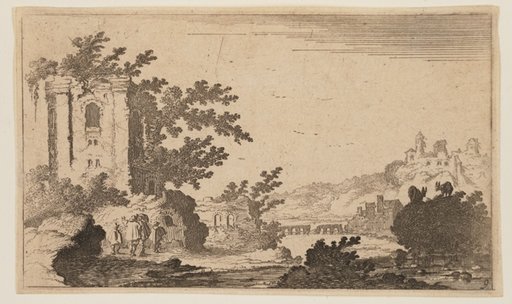 Ruins to Left of a River in Hilly Country, from Twelve Landscapes