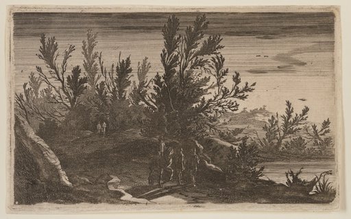 Riders on a Wooded Path to Left of Pond, from Six Landscapes