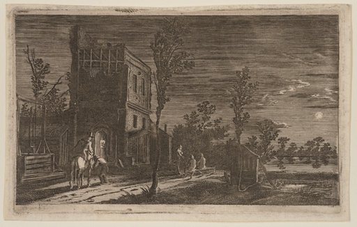 Figures by a Dilapidated Tower: Moonlit Nocturne, from Six Landscapes