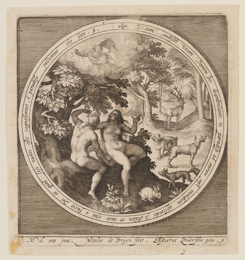Adam and Eve hiding from the Lord, from The Creation to the Expulsion from Paradise