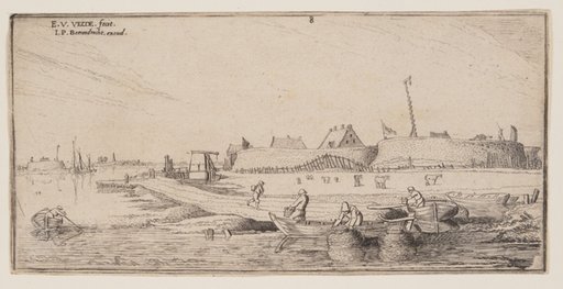 Fishermen in Rowboats Before a Walled Town, from Landscapes