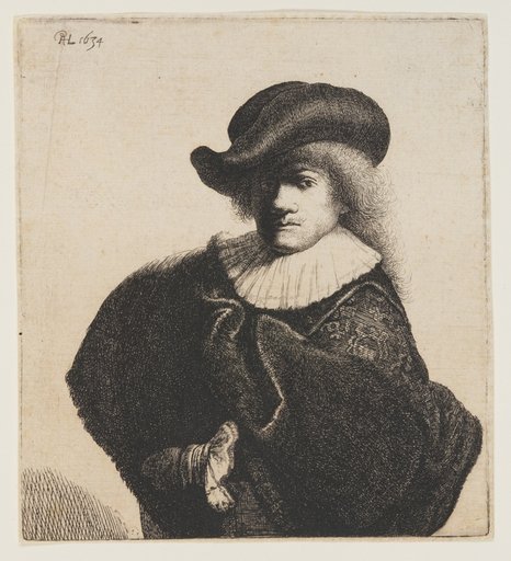 Portrait of Rembrandt Wearing a Soft Hat and Embroidered Coat
