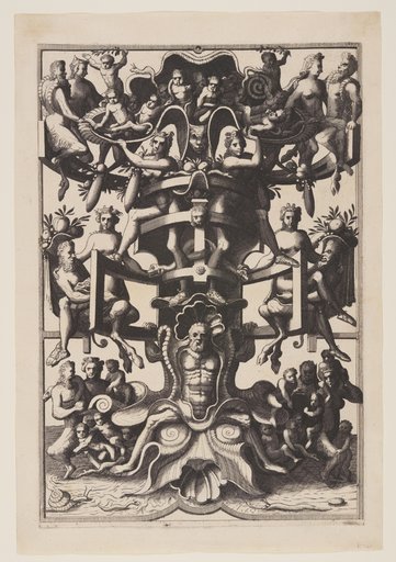 Man Sitting on an Auricular Mask, from Veelderleij niewe inventien van antijcksche sepultueren