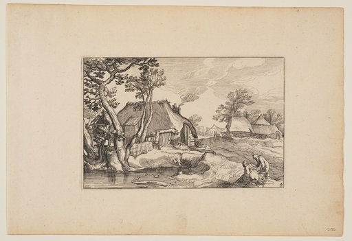 Old Man and Woman Resting at a Pond, from Landscapes (Verscheyden aerdige Lanthuysen...)
