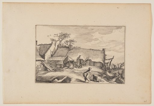 A Farmhouse, Man Carrying a Basket in Foreground, from Landscapes (Verscheyden aerdige Lanthuysen...)