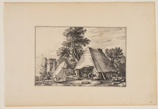Farm with Shed for a Cart, from Landscapes (Verscheyden aerdige Lanthuysen...)
