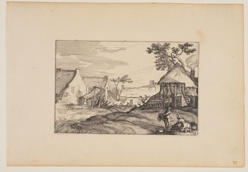 Farmyard Young Man and Woman in Foreground, from Landscapes (Verscheyden aerdige Lanthuysen...)