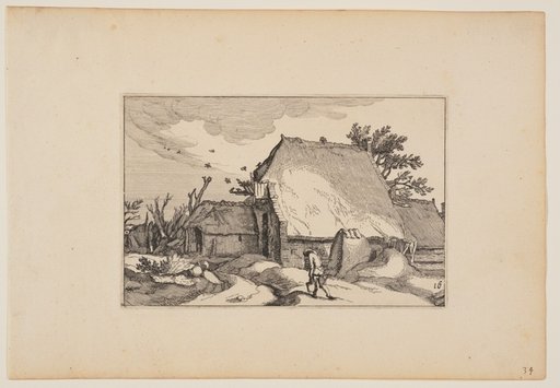 A Farm, Man with Two Buckets on Path in Front, from Landscapes (Verscheyden aerdige Lanthuysen...)