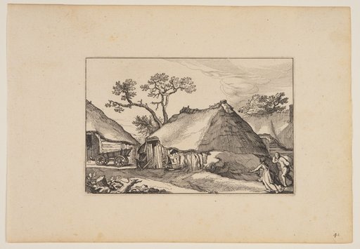 Two Barns, Cart at Left, from Landscapes (Verscheyden aerdige Lanthuysen...)