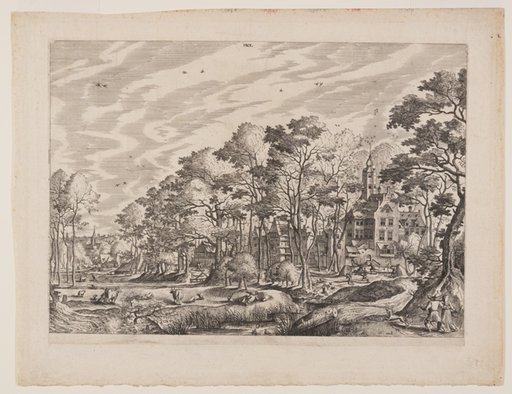 View of a Village with a Castle to the Right, plate 1 from Landscapes with Views of Villages