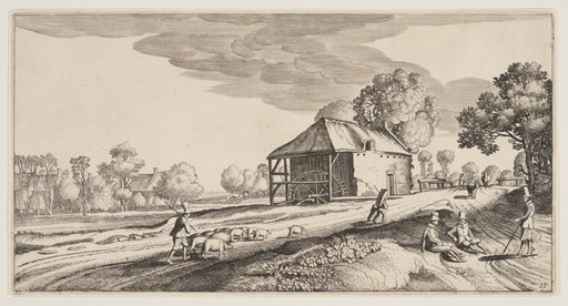 Crossroad Near a Water-Mill, from Landscapes (Playsante Lantschappen)