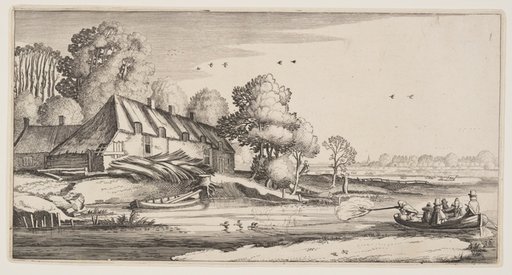 Duck-Shooting From a Row-Boat Near a Farm, from Landscapes (Playsante Lantschappen)