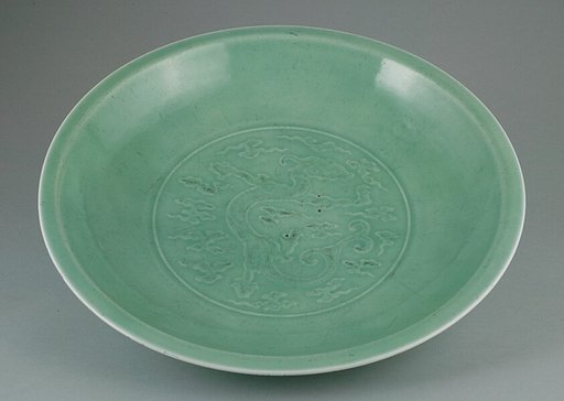 Dish with Dragon amid Clouds and Lotus Petals