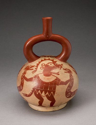 Ritual Vessel Depicting a Masked Deity with Serpents