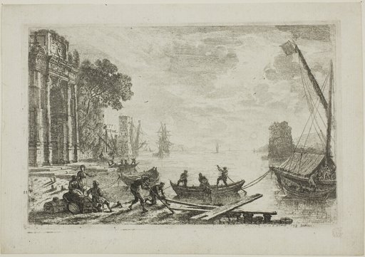 Harbor Scene with Rising Sun