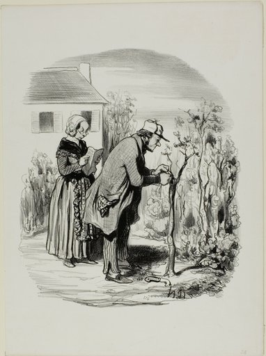 “- My graft of a cherry slip on an apricot tree really didn't take.... strange, ... after all, I followed exactly the instructions in the 'Manual of Useful Knowledge,'” plate 7 from Pastorales