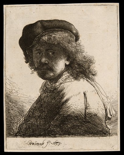 Self-Portrait in a Cap and Scarf with the Face Dark: Bust