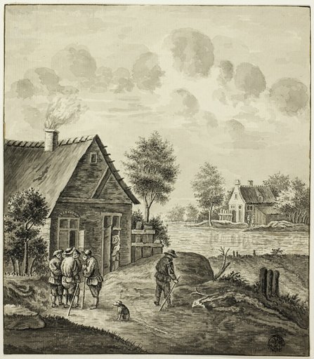 Men Conversing Outside House Beside Canal