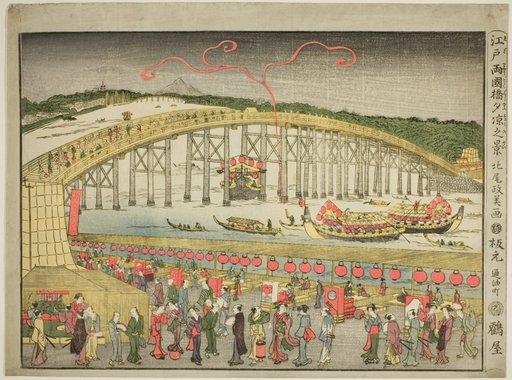 Enjoying the Evening Cool at Ryôgoku Bridge in Edo (Edo Ryogokubashi yusuzumi no kei)