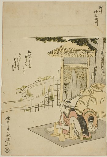 The Cloth-fulling Jewel River in Settsu Province (Settsu Toi no Tamagawa), from an untitled series of Six Jewel Rivers