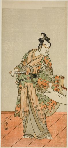 The Actor Ichikawa Danjuro V as Kudo Kanaishi (?) in the Play Izu-goyomi Shibai no Ganjitsu (?), Performed at the Morita Theater (?) in the Eleventh Month, 1772 (?)