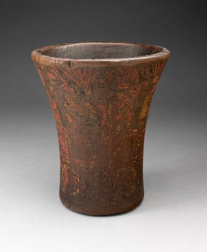 Drinking Vessel (Kero) with Floral and Animal Motifs