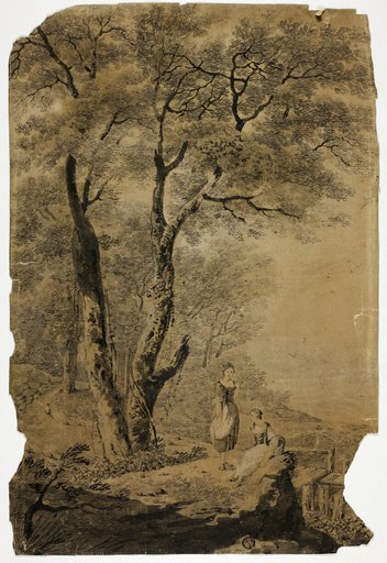 Wooded Landscape with Two Women in Foreground