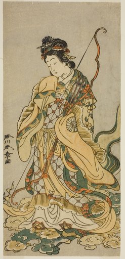 The Actor Nakamura Noshio I as the Goddes Benzaiten of Enoshima in the Play Onno Aruji Hatsuyuki no Sekai, Performed at the Morita Theater in the Eleventh Month, 1773