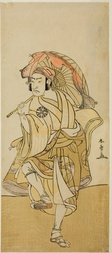 The Actor Nakamura Nakazo I as Onmaya Kisanda Disguised as the Lion Dancer Kakubei in the Play Chigo Torii Tobiiri Kitsune, Performed at the Ichimura Theater in the Eleventh Month, 1777
