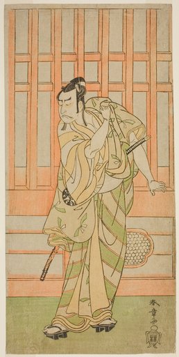 The Actor Nakamura Nakazo I as Kudo Saemon Suketsune (?) in the Play Sakai-cho Soga Nendaiki (?), Performed at the Nakamura Theater (?) in the First Month, 1771 (?)