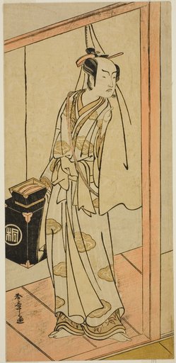 The Actor Arashi Sangoro II as the Hairdresser Obana Saizaburo in the Play Koi Musume Mukashi Hachijo, Performed at the Nakamura Theater in the Third Month, 1776
