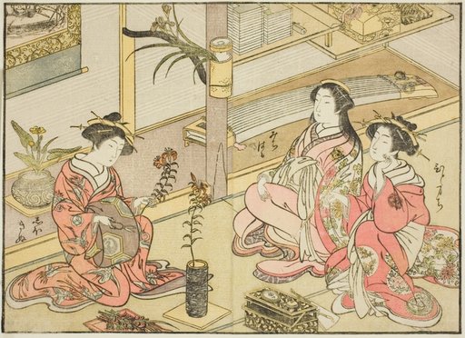 Courtesans of the Kadotsutaya, from the book "Mirror of Beautiful Women of the Pleasure Quarters (Seiro bijin awase sugata kagami)," vol. 1