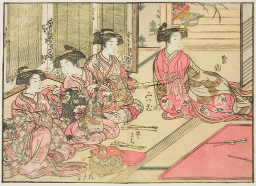 Courtesans of Kiriya, from the book "Mirror of Beautiful Women of the Pleasure Quarters (Seiro bijin awase sugata kagami)," vol. 2