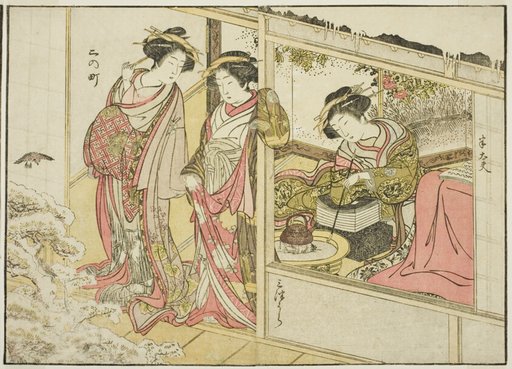 Courtesans of the Nakaomiya, from the book "Mirror of Beautiful Women of the Pleasure Quarters (Seiro bijin awase sugata kagami)," vol. 2