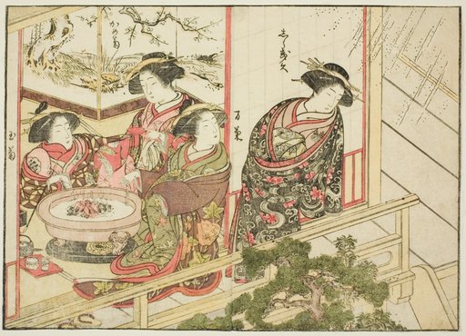 Courtesans of the Kiribishiya, from the book "Mirror of Beautiful Women of the Pleasure Quarters (Seiro bijin awase sugata kagami)," vol. 2