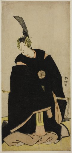 The Actor Nakamura Tomijuro I as Taira no Masakado Disguised as Otomo no Kuronushi (?) or Sugawara Micihizane (?) in the Play Shida Yuzuriha Horai Soga (?) or Sugawara Denju Tenarai Kagami (?), Performed at the Morita Theater (?) in the First or Fifth Month, 1775 (?)