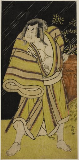 The Actor Sakata Hangoro II as the Sumo Wrestler Kujaku Saburo Narihira (?) in the Play Sugata no Hana Yuki no Kuronushi (?), Performed at the Ichimura Theater (?) in the Eleventh Month, 1776 (?)