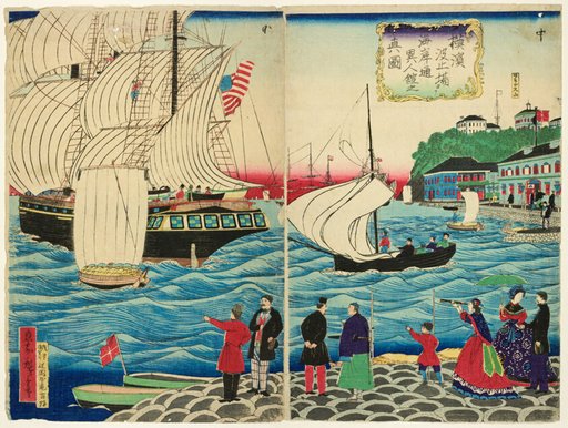 True View of the Foreign Buildings along the Waterfront Seen from the Yokohama Wharves (Yokohama hatoba yori kaigandori ijinkan no shinzu)