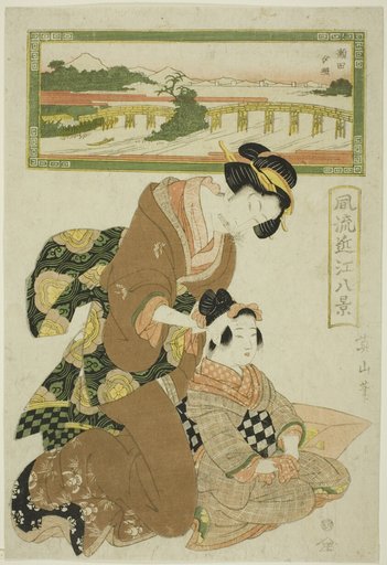 Evening Glow at Seta (Seta sekisho), from the series "Fashionable Eight Views of Omi (Furyu Omi hakkei)"