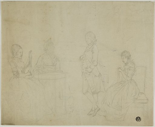 Sketch of Family Group with Three Seated Women and Young Man Standing