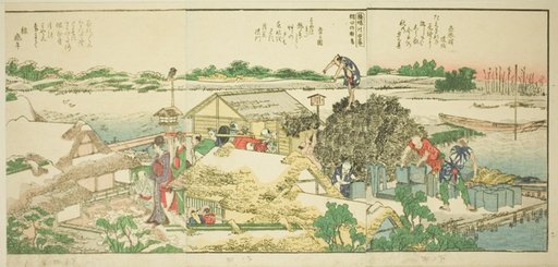 Pages from the illustrated book "Panoramic Views along the Banks of the Sumida River (Ehon Sumidagawa ryogan ichiran)"