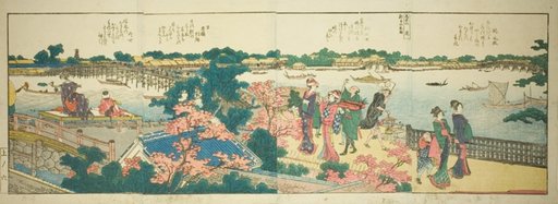 Pages from the illustrated book "Panoramic Views along the Banks of the Sumida River (Ehon Sumidagawa ryogan ichiran)"