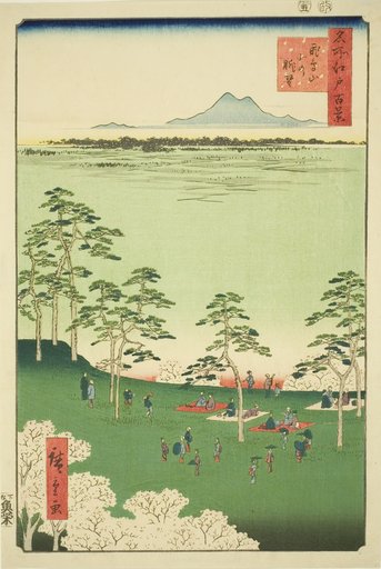 View to the North from Asuka Hill (Asukayama kita no chobo), from the series "One Hundred Famous Views of Edo (Meisho Edo hyakkei)"